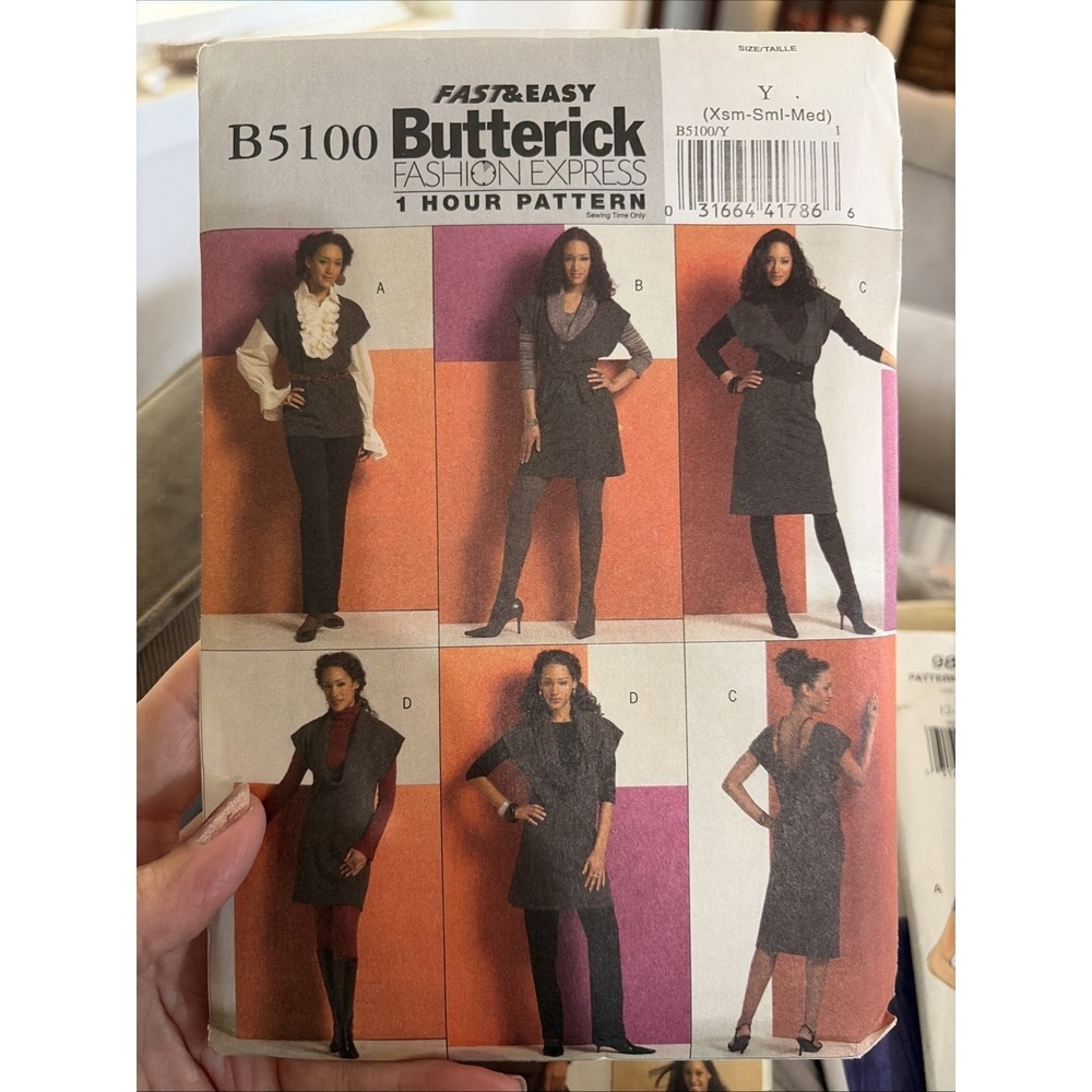 TOP, TUNIC & DRESS & BELT Butterick 5100, Misses' XSM-SML-MED Sewing Pattern UC
